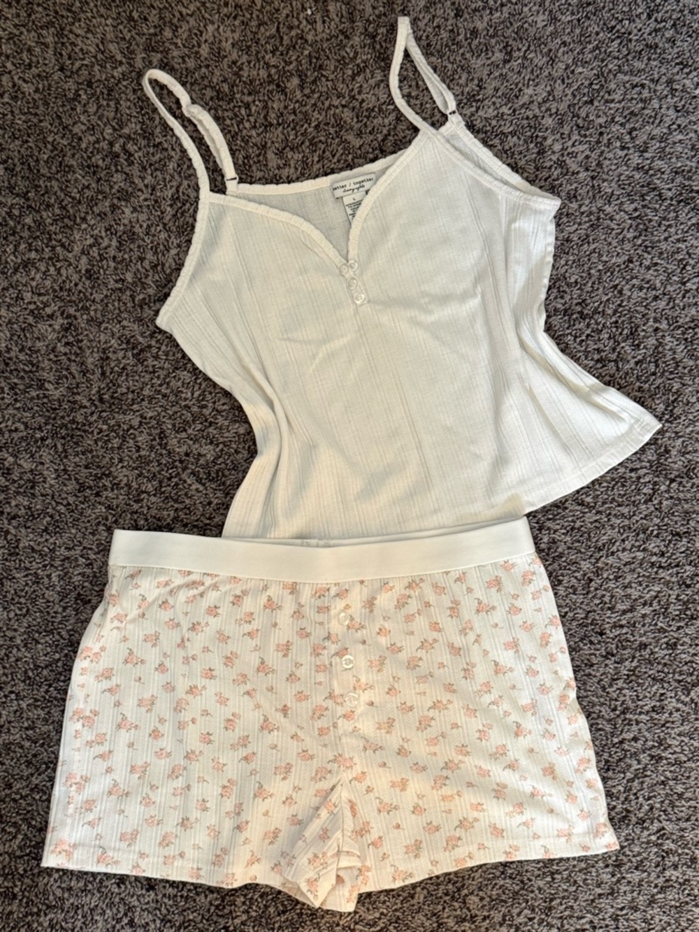 Women's Cream Ribbed Cami & Pink Floral Sleep Short Set